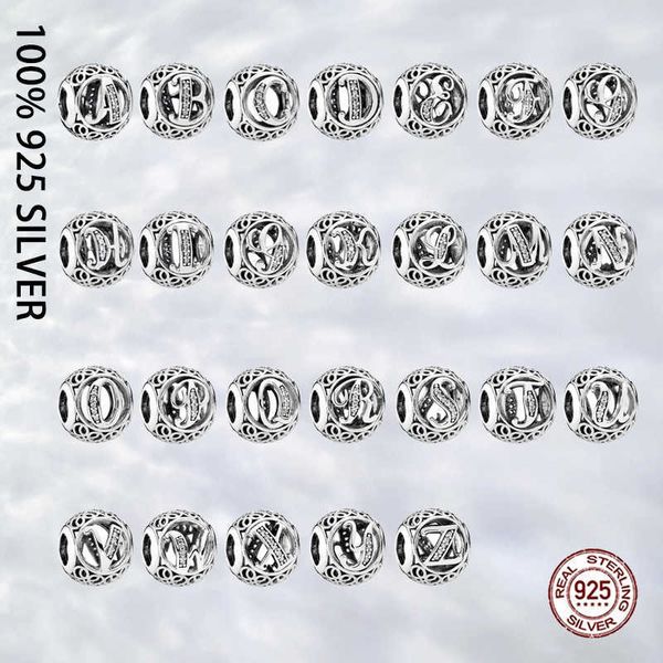 

charm bracelets fit original real 925 sterling silver letter a-z series round charm for women bracelet trinket diy jewelry l221013, Golden;silver