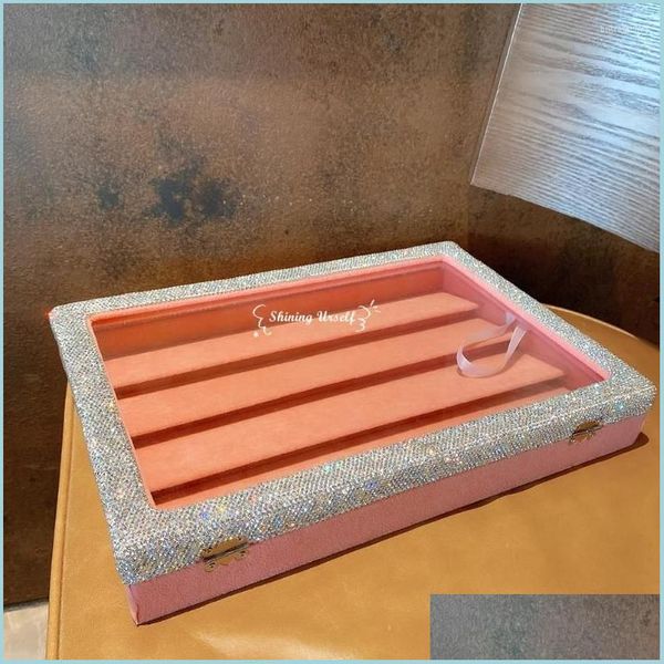 

jewelry pouches bags jewelry pouches pink ring display organizer case tray holder earrings storage box with crystal transparent er dh4km, Pink;blue