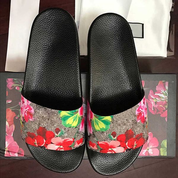 

men women slippers designer rubber slides sandal flat blooms strawberry tiger bees green red white web fashion shoes beach flip flops flower, Black