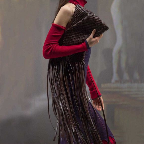 

shoulder bags twisted clutch fringe crisscross purses and handbags fashion designer ladies party evening clutches leather weave tassel 22101