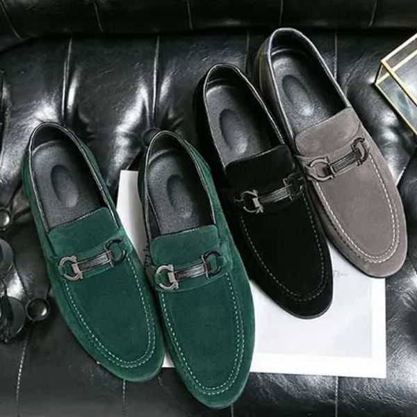 

flat loafer shoes faux suede fashion men round head gentleman british style horse rank buckle decoration dh367 autumn, Black
