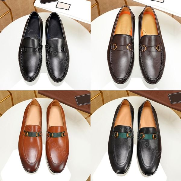 

designer luxury shoes loafers princetown metal buckle mens leather printed embroidery men flat dress shoes size 38-46, Black