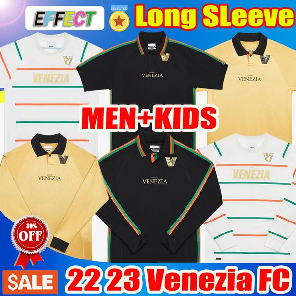 

22 23 venezia fc soccer jerseys home black long sleeve away white third gold 10# aramu 11# forte venice 2022 2023 busio 27# football shirts, Black;yellow