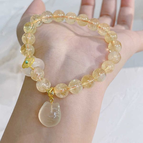 

beaded strands vintage chalcedony lucky cat charm natural citrine beaded strand bracelets for women female fine jewelry gifts for friend ybr, Black