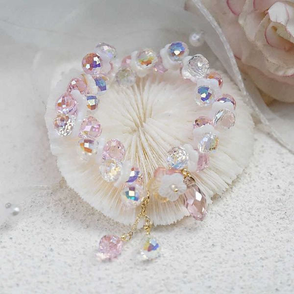 

beaded strands sweet natural shell flower shining pink/clear crystal cute handmade beaded bracelets for women girls fashion jewelry gift ybr, Black