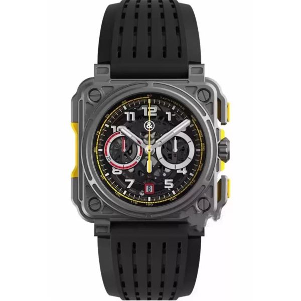 

wristwatches br model sport rubber watchband quartz bell luxury multifunction watch business stainless steel man ross wristwatch, Slivery;brown