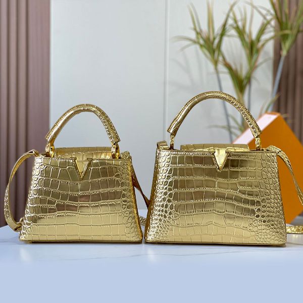 

alligator crossbody bag tote beach bag women handbag shoulder purse plain letter hardware metal bottom nail removable belt strap large capac