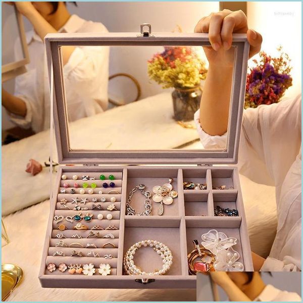 

jewelry pouches bags jewelry pouches bags veet gray carrying case with glass er ring display box tray holder storage organizer earr dhdbm, Pink;blue