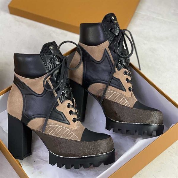 

2021 women martin boots designer winter coarse heel women shoes 100% leather desert boot lace up lady thick high heels large size 35-42, Black