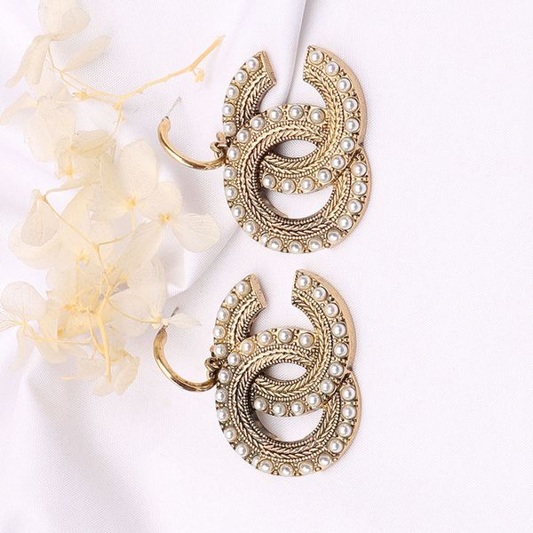 

classics 18k gold plated luxury brand designers letters stud large geometric round famous women crystal rhinestone imitation pearl earring w, Golden;silver