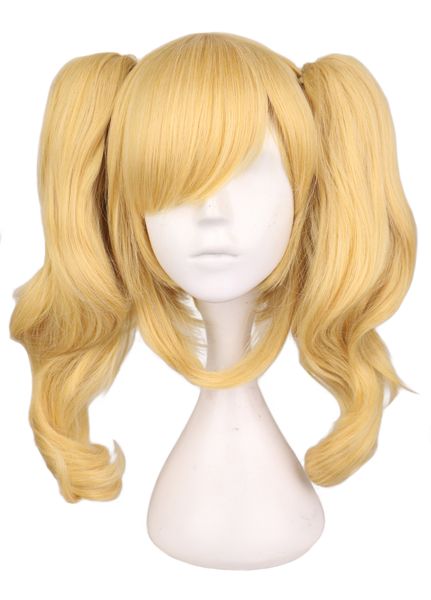 

popular cosplay light gold tiger mouth clip double horsetail animation wig, Black