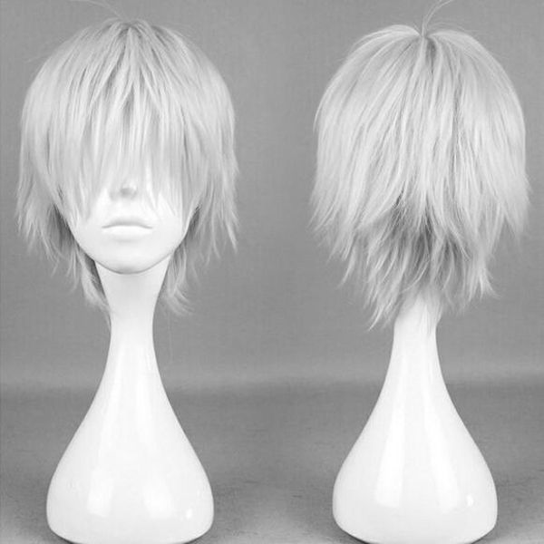 

charming short straight animation wig silver white cos wig, Black