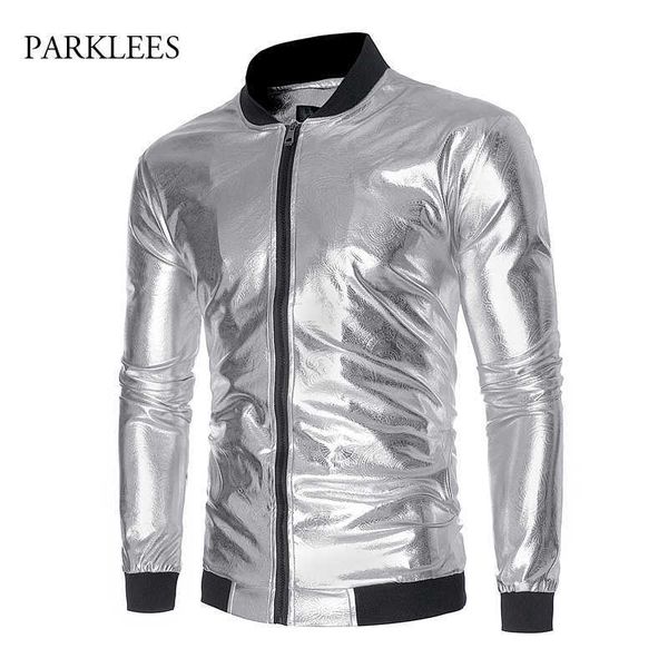 

men's jackets shiny silver metallic baseball jacket men stylish paisley floral print windproof mens jackets nightclub dj stage perform, Black;brown