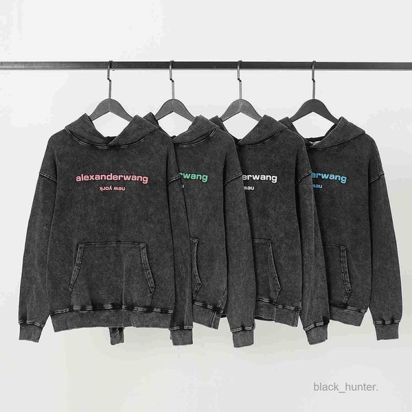 

men's hoodies alexanders designer wangs sweatshirts 4-color autumn winter new letters foam design wash old toilet clothes and hats lini, Black