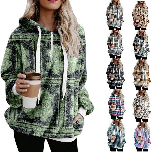 

women's hoodies leather jacket fashion sweatshirt for women casual fuzzy zip up long sleeve loose pullover drawstring hooded, Black
