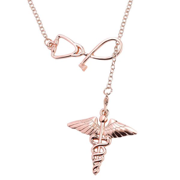 

pendant necklaces medical jewelry stethoscope necklace heart angle pendant for medical dent doctor nurse gift fashion jewelry accessories l2, Silver