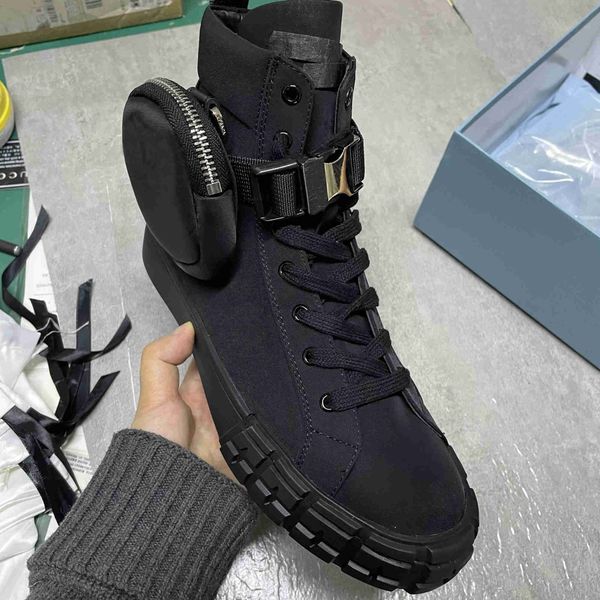 

high-sneakers platform trainers casual shoes combat boots designer women wheel re-nylon gabardine men comboot lace-up with bag having, Black