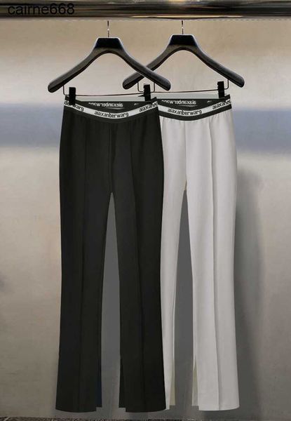

women's designer pants big wang's letter elastic waist slight flare pants alexanders slim floor slim split pants wangs, Black;white
