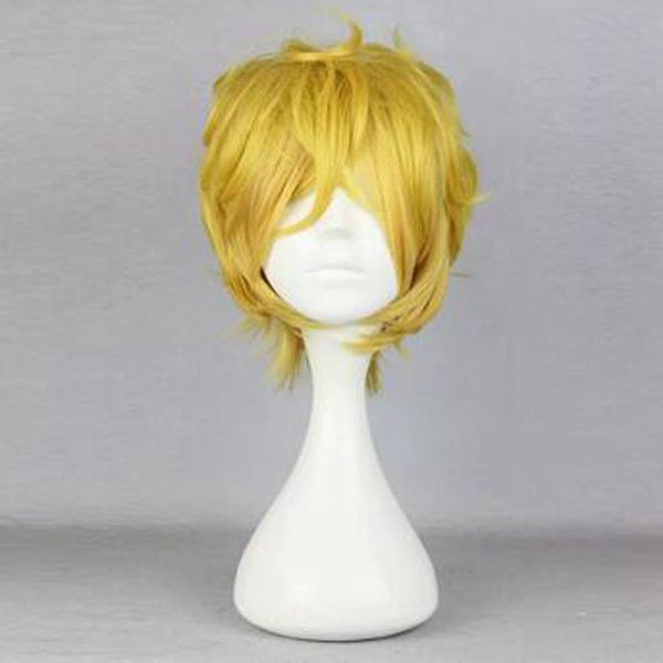 

elegant synthesize short yellow curly wavy short anime wig, Black