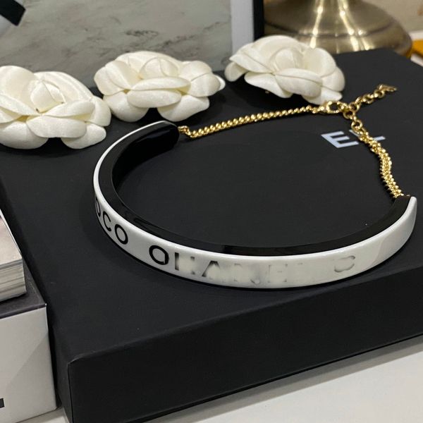 

18k gold plated acrylic choker necklace fashion women designer brand c-letter pendants necklaces chain crystal with steel seal wedding jewel, Silver