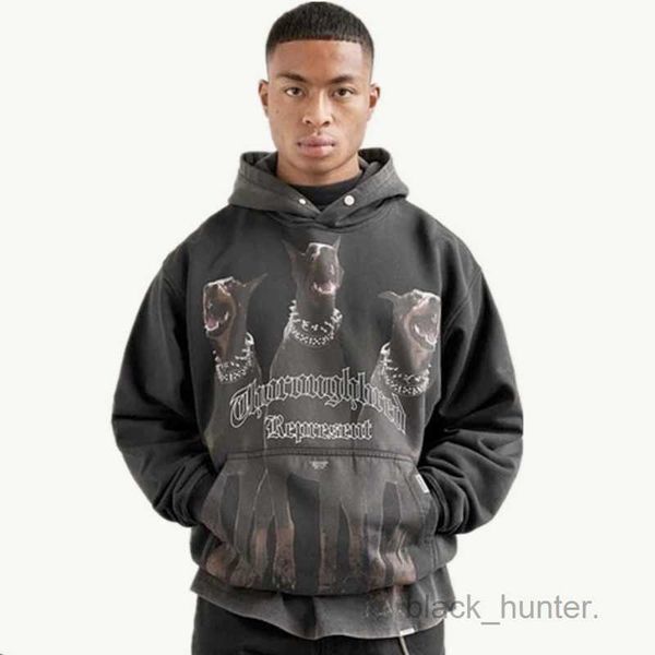 

men's hoodies alexanders designer wangs sweatshirts fall winter dog head american casual hoodie doberman print vintage sweatshirt, Black