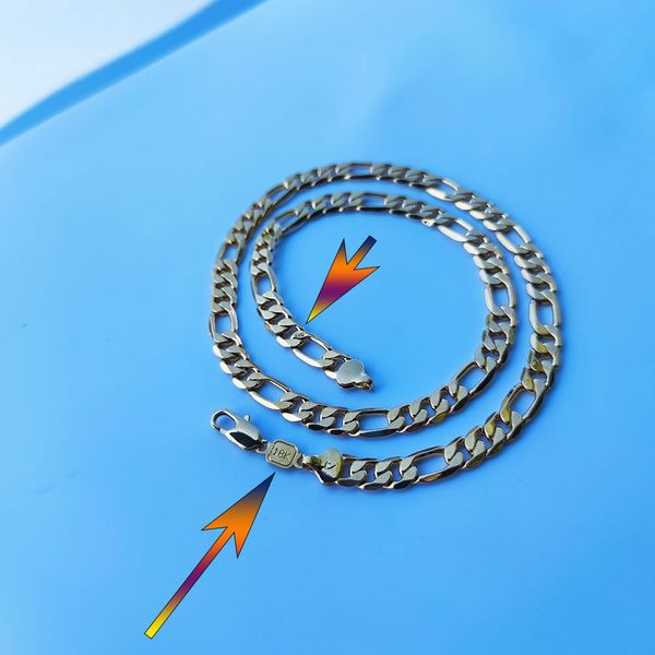 

mens 18k 585 stamp gold gf figaro chain link chain women 8mm wide necklace male fashion hip hop jewelry, Silver