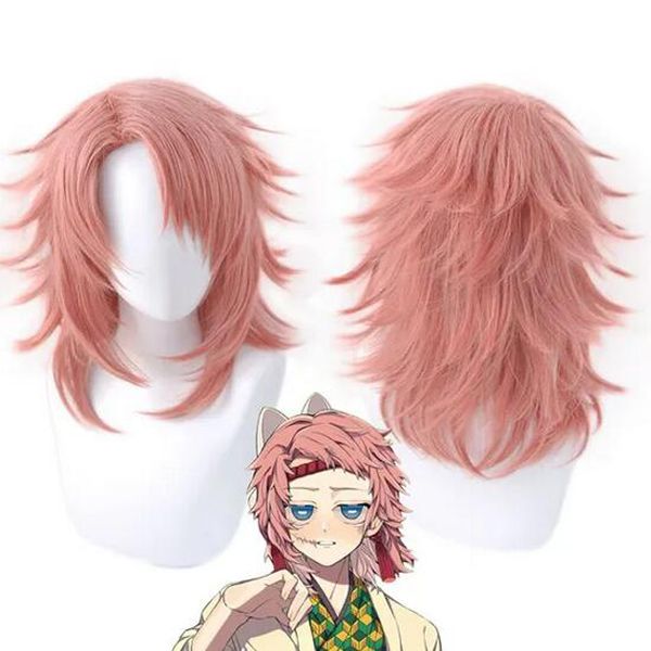 

anime demon slayer kimetsu no yaiba sabito wig cosplay costume men women heat resistant synthetic hair wigs, Black