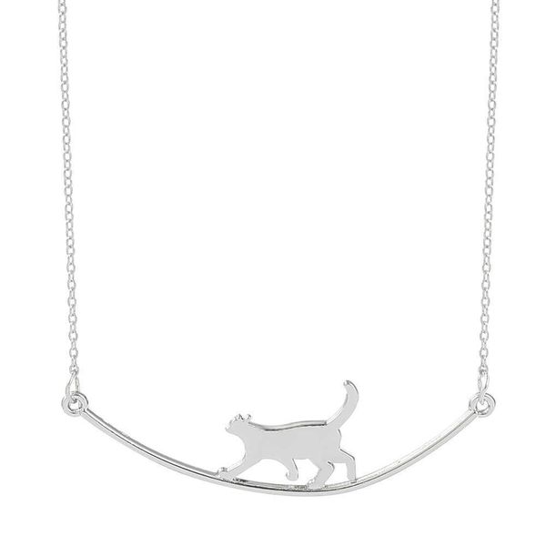 

pendant necklaces lovely walking tightrope cat necklace for women girls simple kitten smile charm choker fashion trendy jewelry for friends, Silver