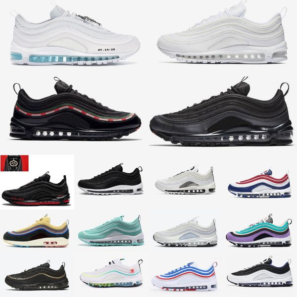 

2022 new men woman running shoes 97 mens cushion trainers halloween light blue red leopard reflective 97s bred south beach sports sneakers, Black