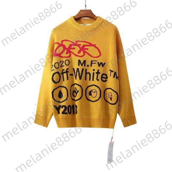 

aw2020 new off inlaid y013 wool pullover men's and women's yellow sweater batch, White;black