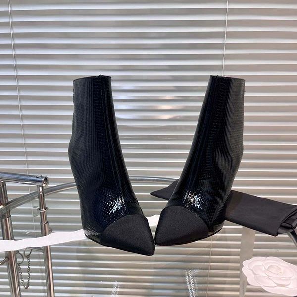 

designer fashion boots printed cowhide dress shoes high heel boot heels height .0cm luxury brand women shoe inside sheepskin 35-41, Black