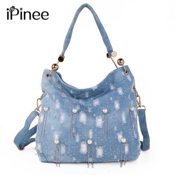 

ipinee denim shoulder bag pearl luxury designer handbags crossbody bags for women