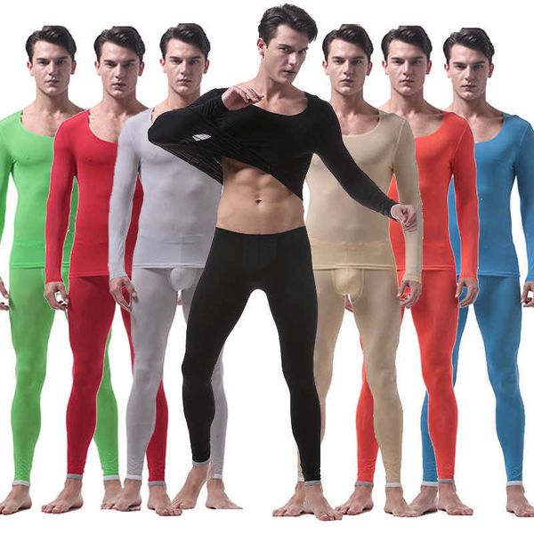 

men's sleepwear men long johns mens seamless thermal underwear suit ultra-thin translucent home lounge men undershirt leggings 2 piece/, Black;brown