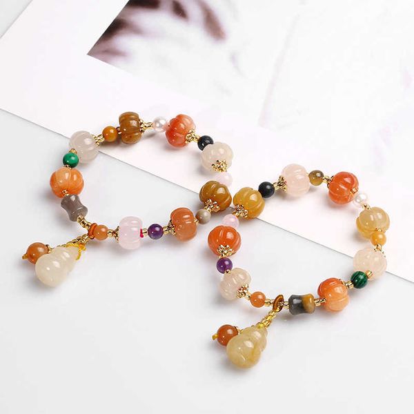 

beaded strands natural jade pumpkin beads lucky couple strand bracelet for women men gourd brave troops pendant bracelets fine jewelry ybr34, Black