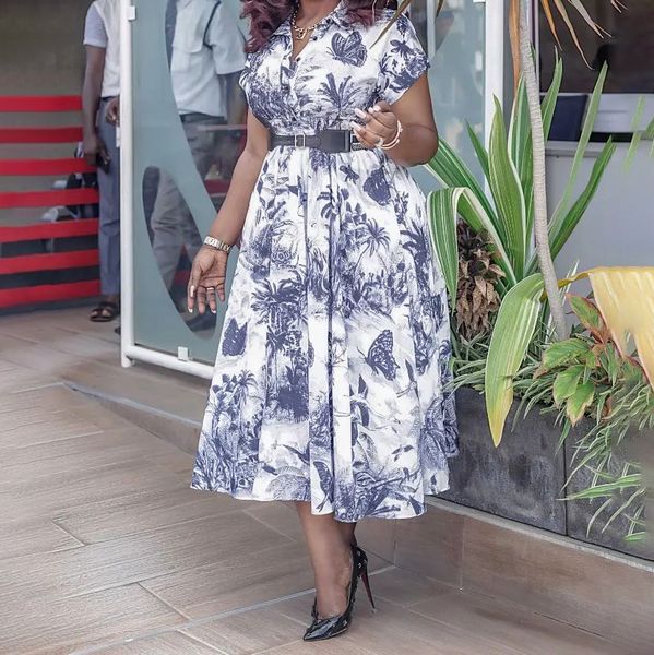 

fashion dress women's summer new button print short sleeve high waist dresses costumes a-line swing evening gown party dresses, Black;gray