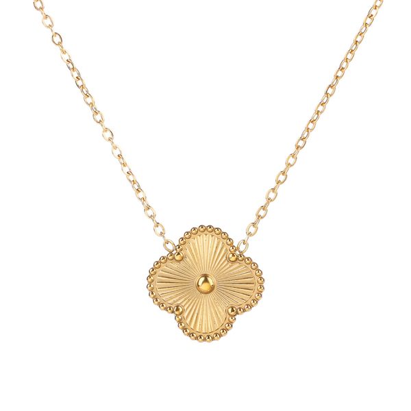 

luxury brand double side clover pendant necklace gold stainless steel jewelry for gift, Silver