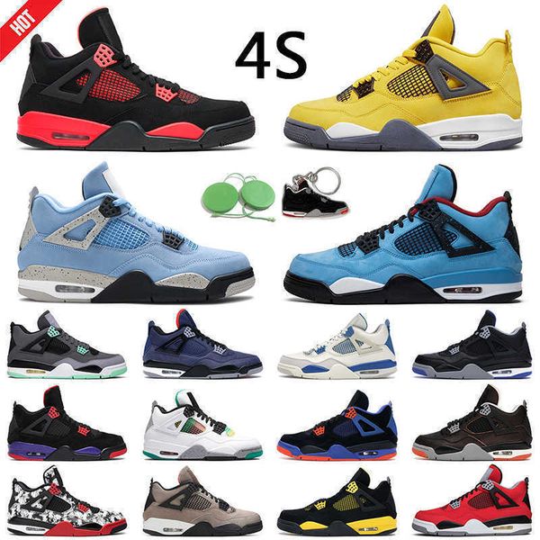 

jumpman 4 retro cactus jack basketball shoe 4s university blue taupe haze white cement sail back cat mens trainer outdoor sports sneakers, Black