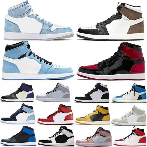 

men 1 basketball shoes women 1s og patent panda university blue dark mocha bred shadow unc twist smoke grey mens women sneakers trainers eur, Black