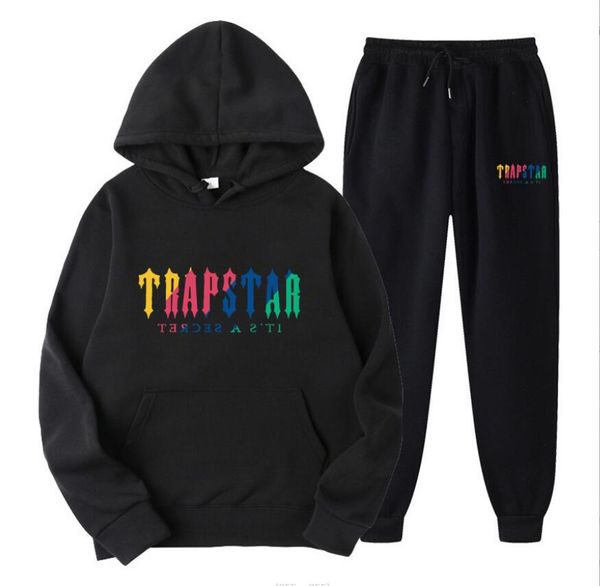 

tracksuit trapstar brand printed sportswear men women 22 colors winter warm two pieces set loose hoodie lovers sweatshirt pants jogging, Gray