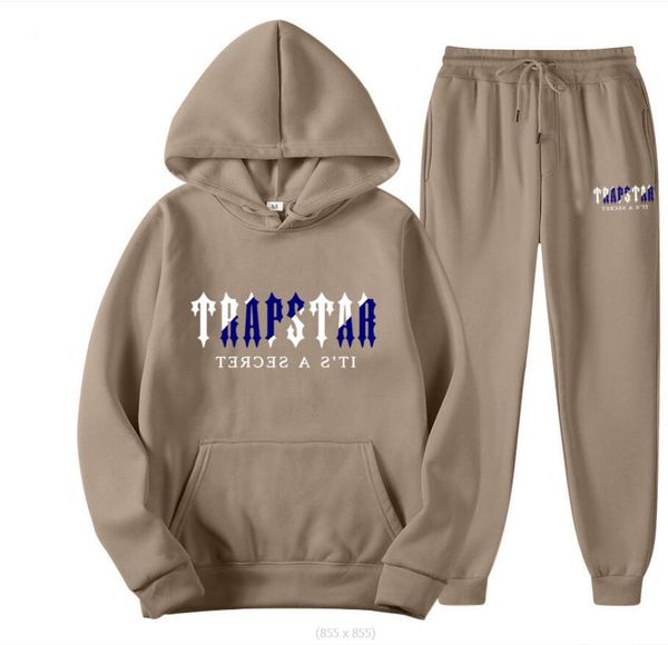

trapstar tracksuit brand printed sportswear men's women's sportswear brushed two-piece loose hooded sweater suit winter warm lover, Gray
