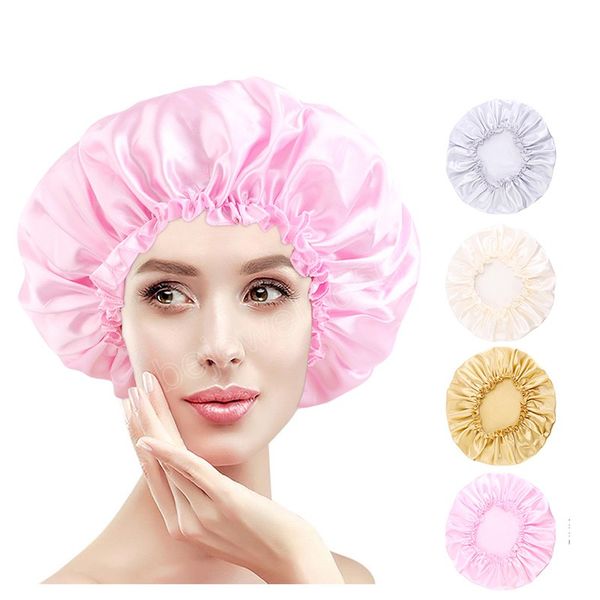 

large size satin bonnet lace elastic band ladies night sleep hats daily dome hat shower hair care cap wrap hair chemo caps, Blue;gray