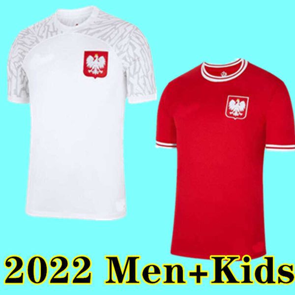 

2022 poland soccer jerseys lewandowski milik men kids kit home away jersey 22 23 red white zielinski youth children piszczek jerseys, Black;yellow
