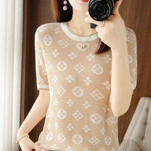 

women's t-shirt ladies 100cotton brand v t-shirt summer new round neck embroidered pullover short sleeve casual loose knit large size v, White