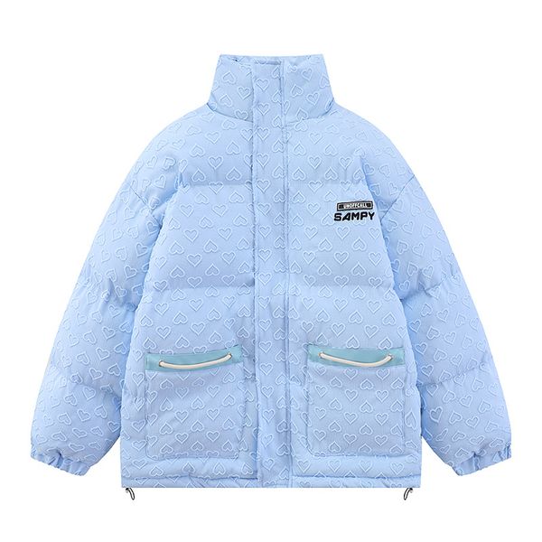 

winter jacket men down parkas streetwear harajuku heart print pockets thicken warm coats padded bubble jackets fashion coats, Black