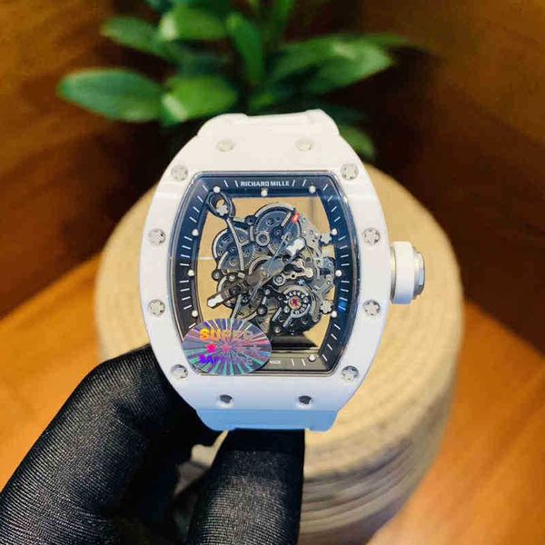 

full hollowed out design of richa rm055 white ceramic automatic mechanical watch