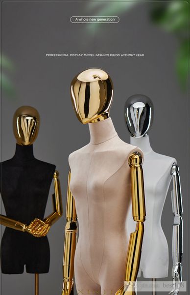 

fashion electroplated mannequin female half body dummy black electroplating head display female model, Khaki