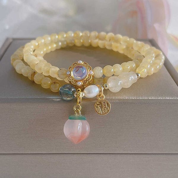 

beaded strands lucky natural gold quartz rutilated small beads peach agate charm beaded strand bracelets for women fine jewelry gifts ybr718, Black