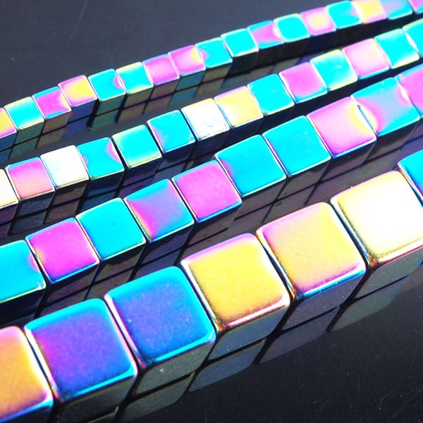 

wojiaer hematite materials 6mm rainbow square beads for necklace bracelets jewelry making accessories 15.5" bl328, Bronze;silver