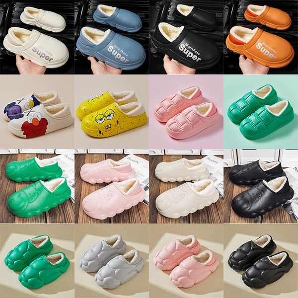 

cotton slippers warm shoes ordinary cartoon irregular watercolour graffiti plush indoor and outdoor couple's winter snow boots women me, Black