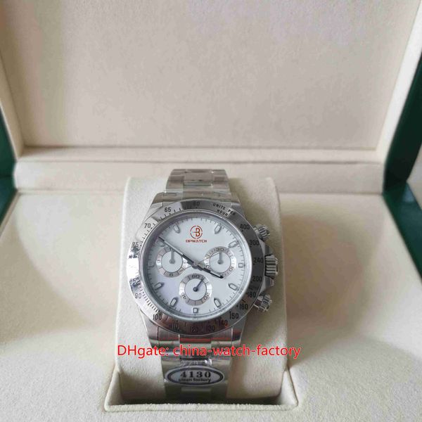 

clean maker mens watch super quality 40mm x 12.5mm cosmograph 116520 white chronograph 904l steel watches cal.4130 movement mechanical autom, Slivery;brown